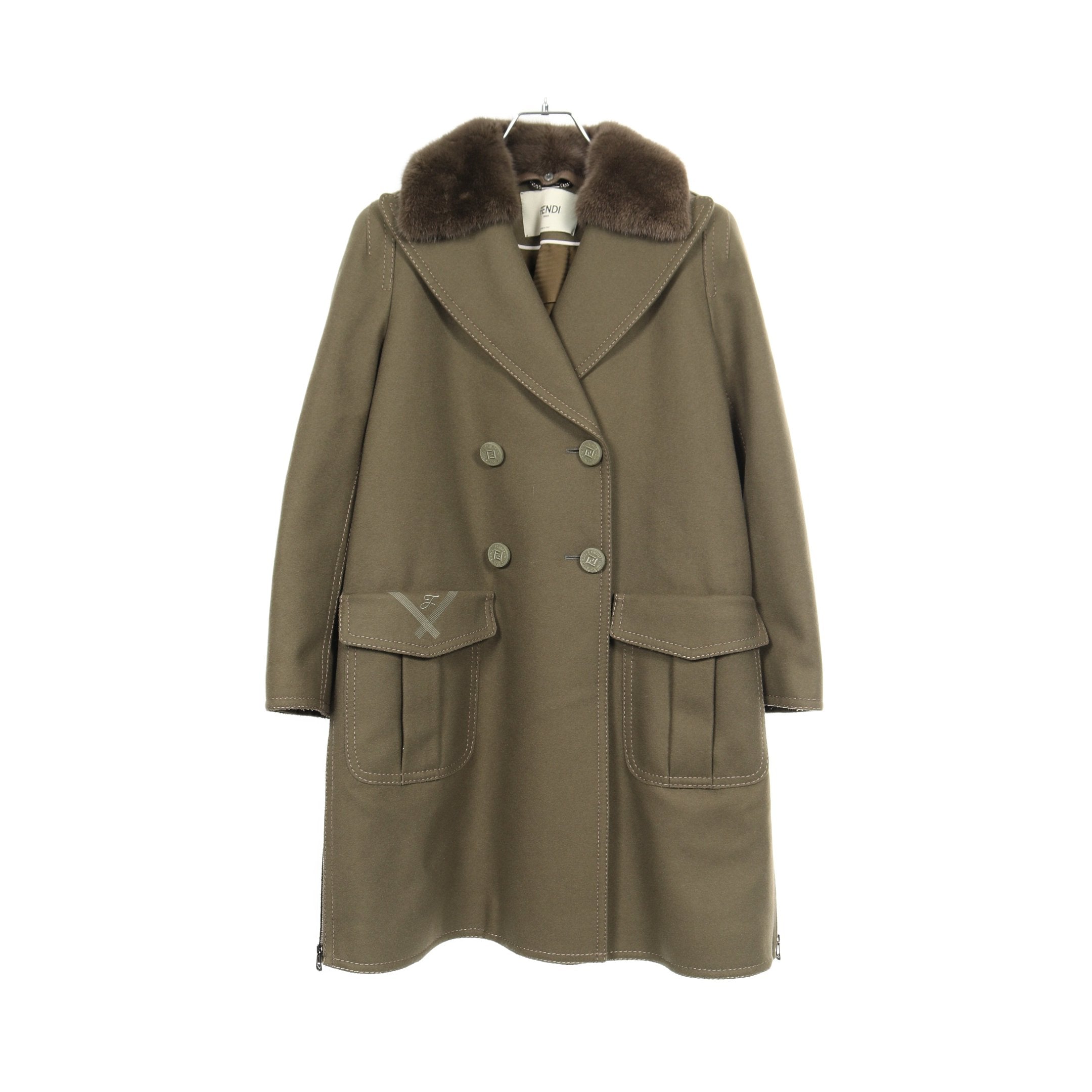 ピーコート ウール カシミヤ カーキグリーン サイドプリーツ