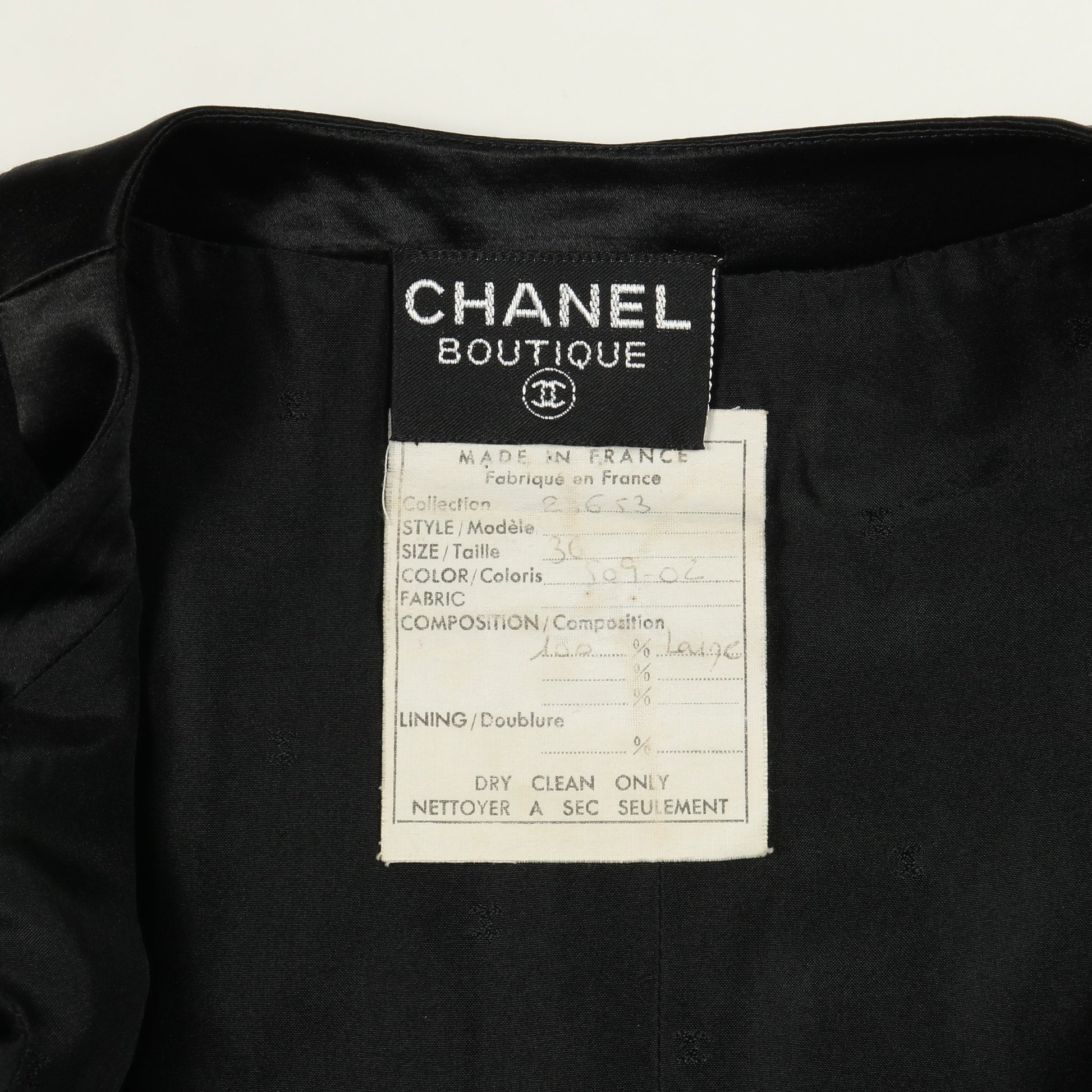 カメリアボタン ワンピース 長袖 ウール ブラック リボン付き シャネル ワンピース CHANEL