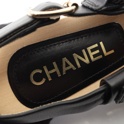 ココマーク サンダル レザー ブラック パール ウッドソール シャネル シューズ CHANEL
