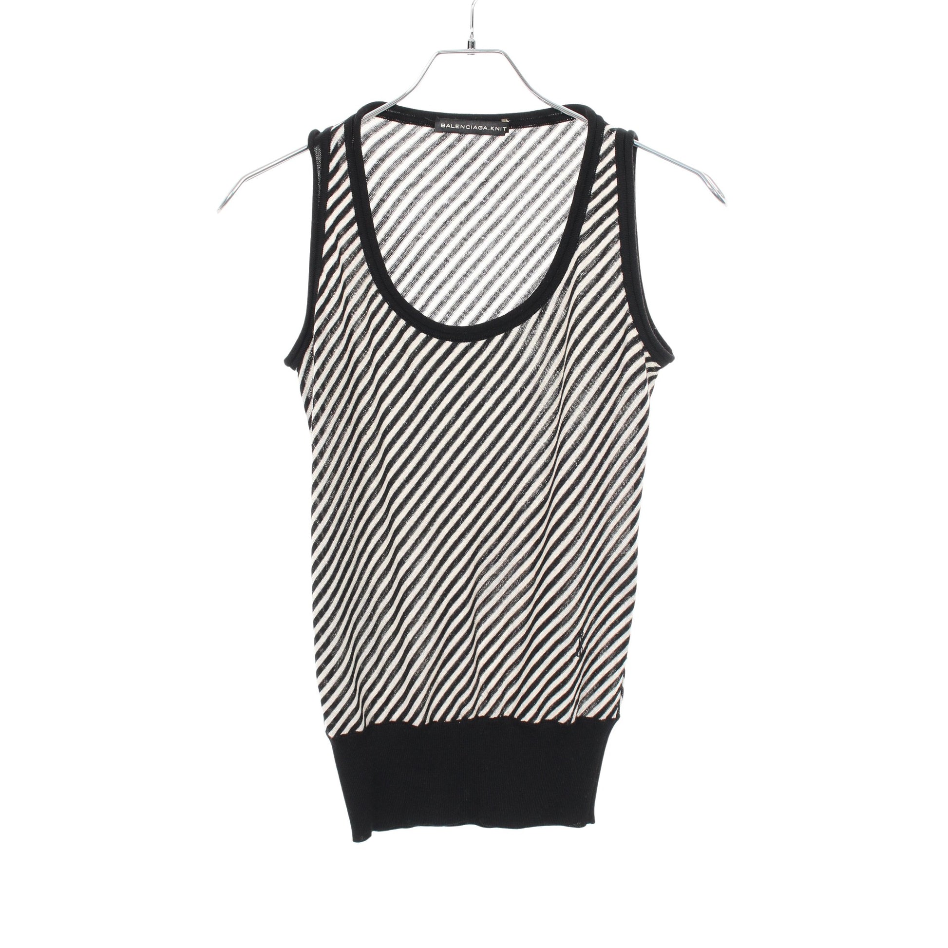 BALENCIAGA KNITS アンサンブル 五分袖 ストライプ ウール ブラック オフホワイト バレンシアガ トップス BALENCIAGA