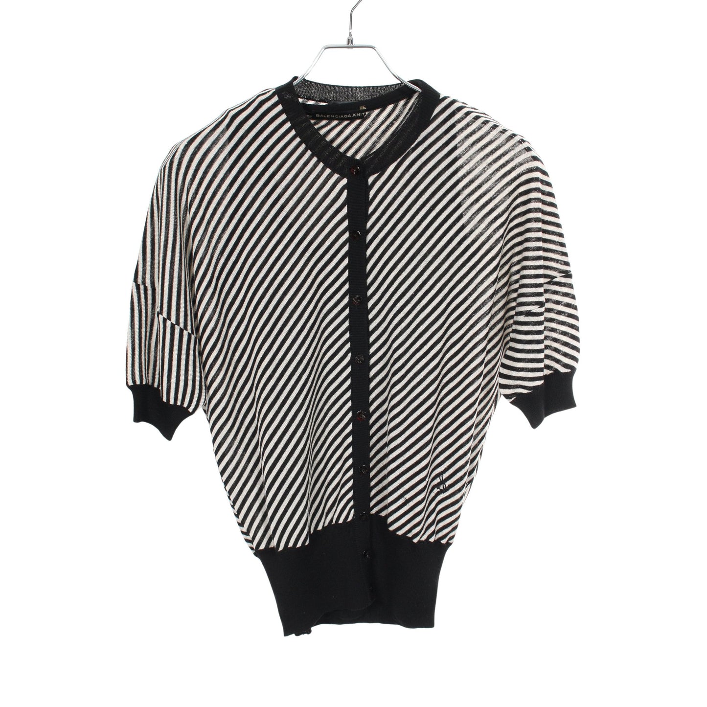 BALENCIAGA KNITS アンサンブル 五分袖 ストライプ ウール ブラック オフホワイト バレンシアガ トップス BALENCIAGA