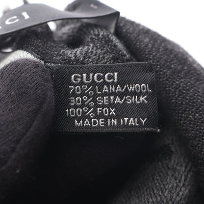 GG柄 ストール ショール ウール シルク ダークグレー フォックスファー付き グッチ 財布・小物 GUCCI
