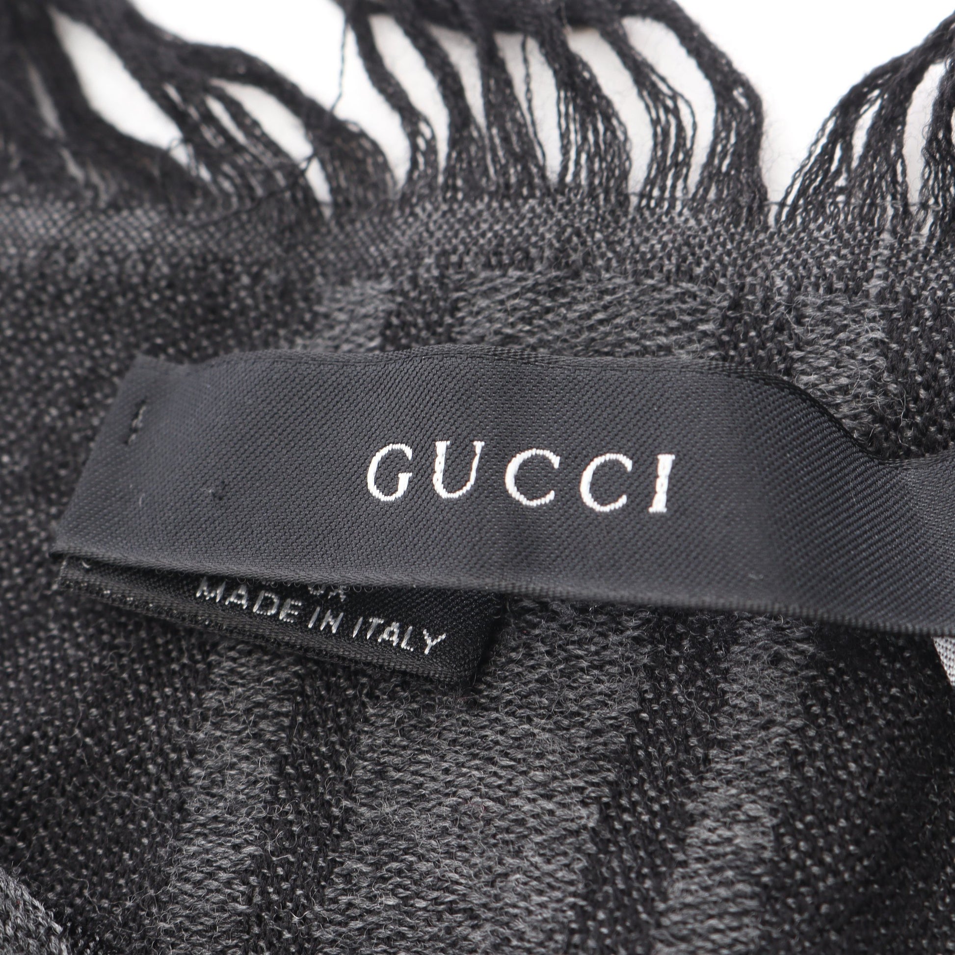GG柄 ストール ショール ウール シルク ダークグレー フォックスファー付き グッチ 財布・小物 GUCCI