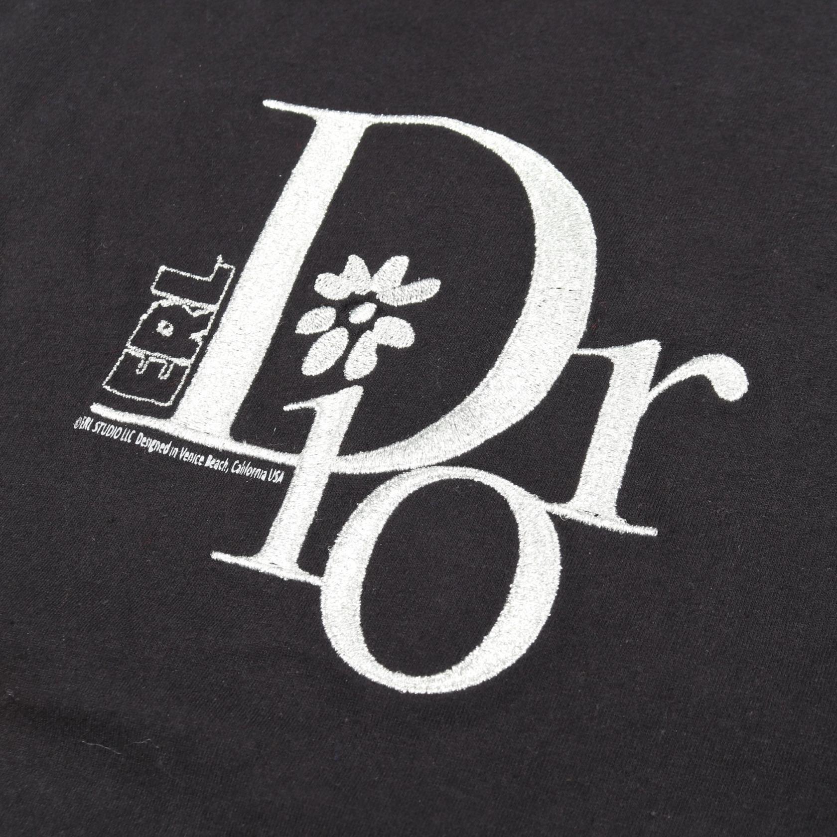 DIOR × ERL 長袖Tシャツ ロゴ刺繍 コットン ブラック ダメージ加工