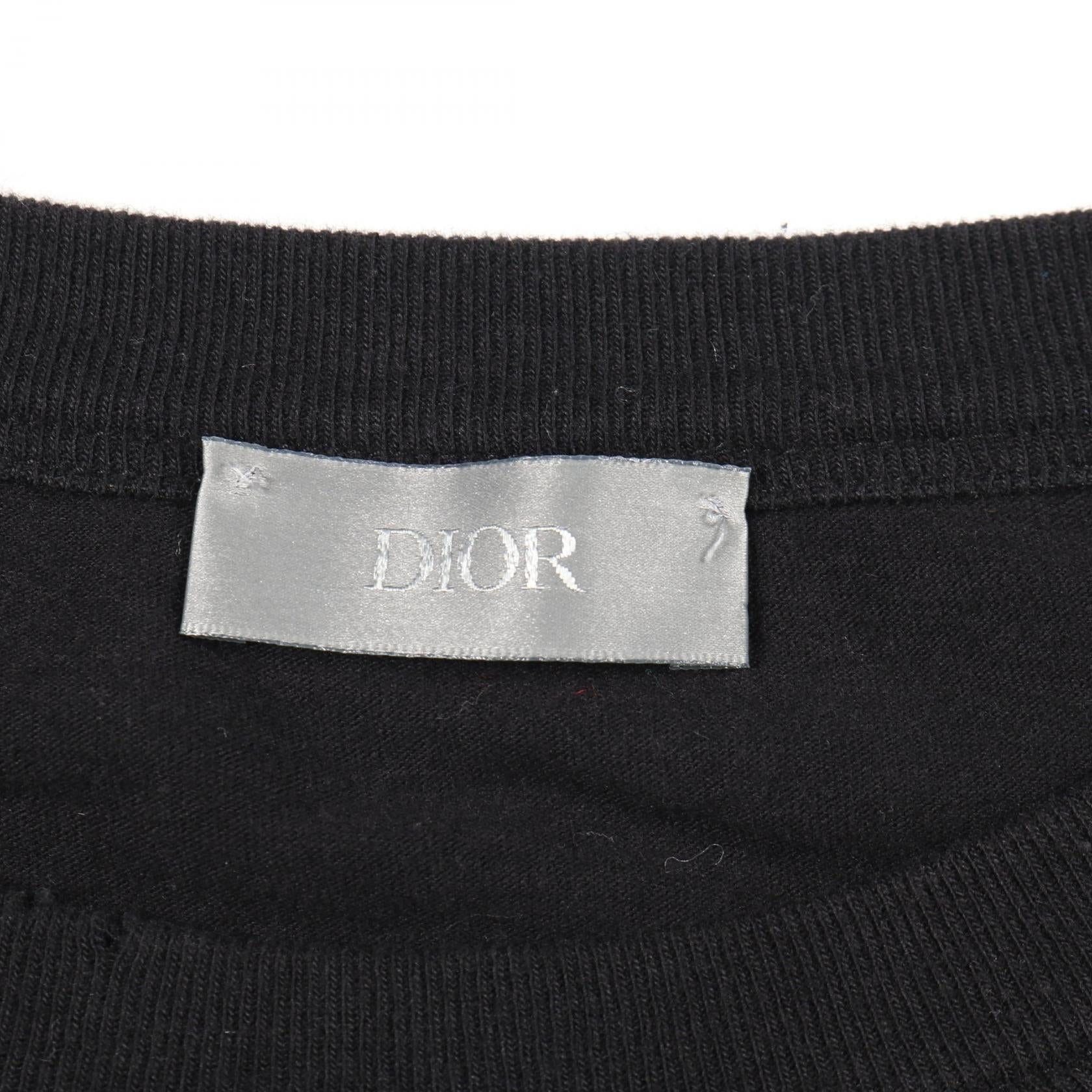 DIOR × ERL 長袖Tシャツ ロゴ刺繍 コットン ブラック ダメージ加工