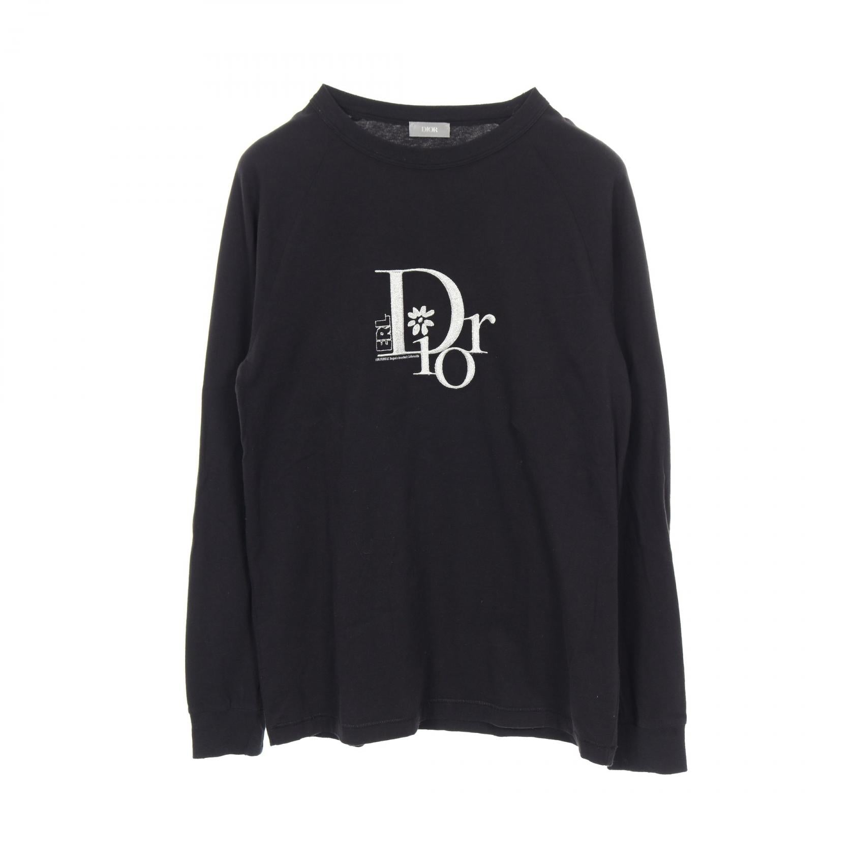 DIOR × ERL 長袖Tシャツ ロゴ刺繍 コットン ブラック ダメージ加工 ディオール トップス DIOR