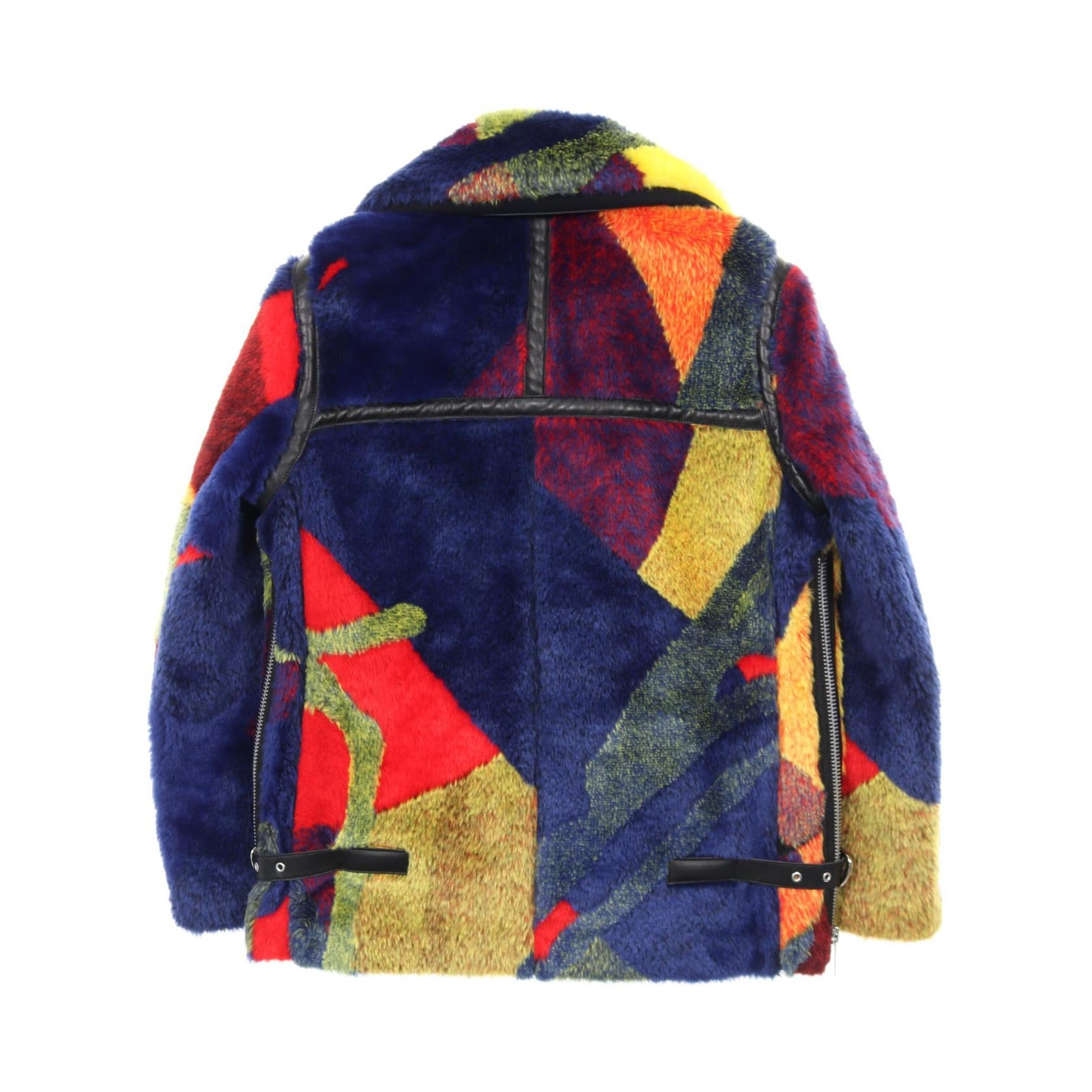 sacai × KAWS ファーコート フェイクファー ネイビー マルチカラー 中綿 ダブルブレスト サカイ アウター sacai