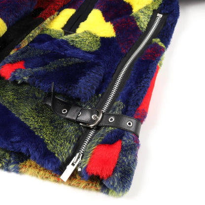 sacai × KAWS ファーコート フェイクファー ネイビー マルチカラー 中綿 ダブルブレスト サカイ アウター sacai