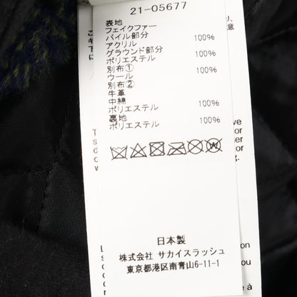 sacai × KAWS ファーコート フェイクファー ネイビー マルチカラー 中綿 ダブルブレスト サカイ アウター sacai