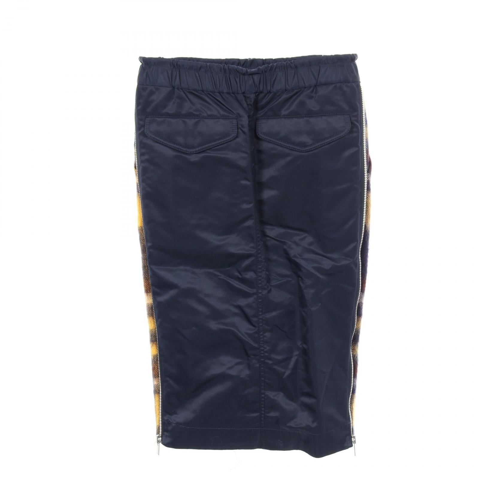 スカート チェック ウール モヘヤ ナイロン ネイビー イエロー 切替