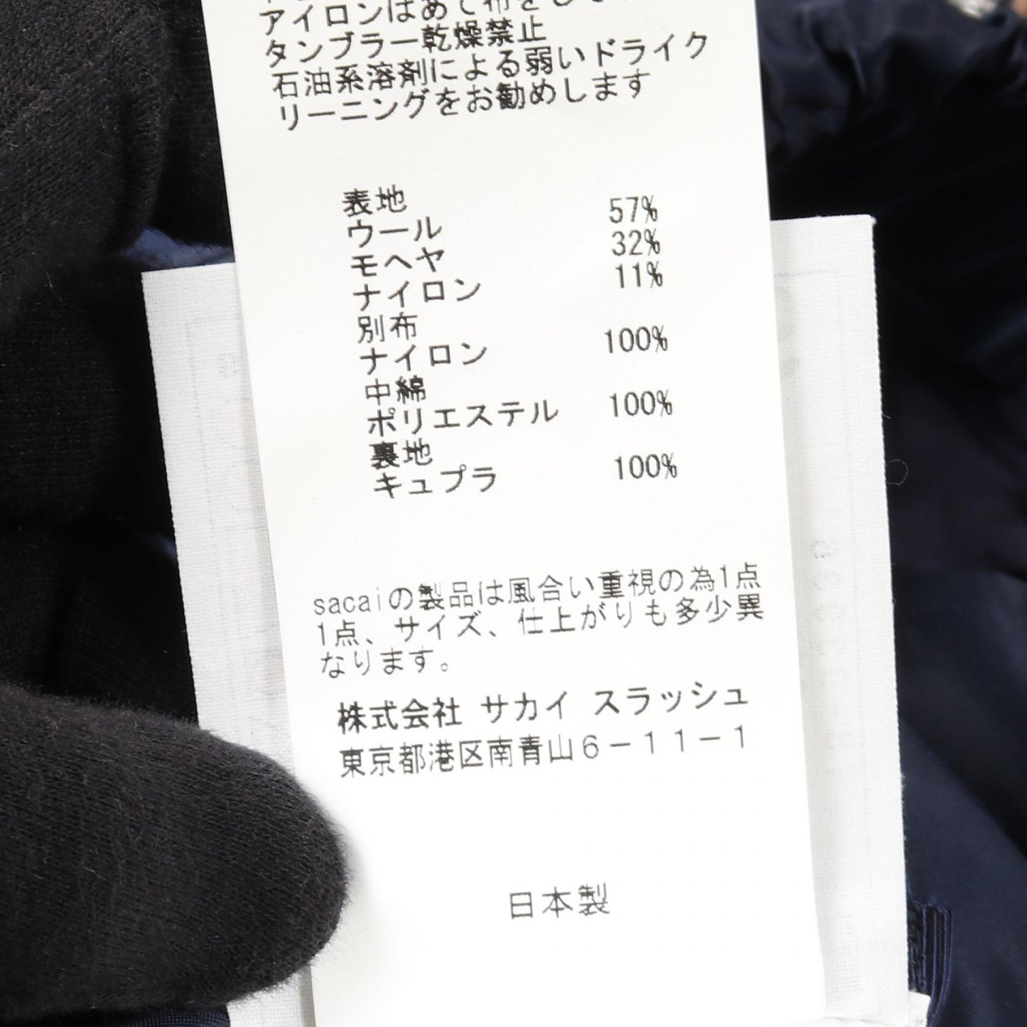 スカート チェック ウール モヘヤ ナイロン ネイビー イエロー 切替 サカイ ボトムス sacai