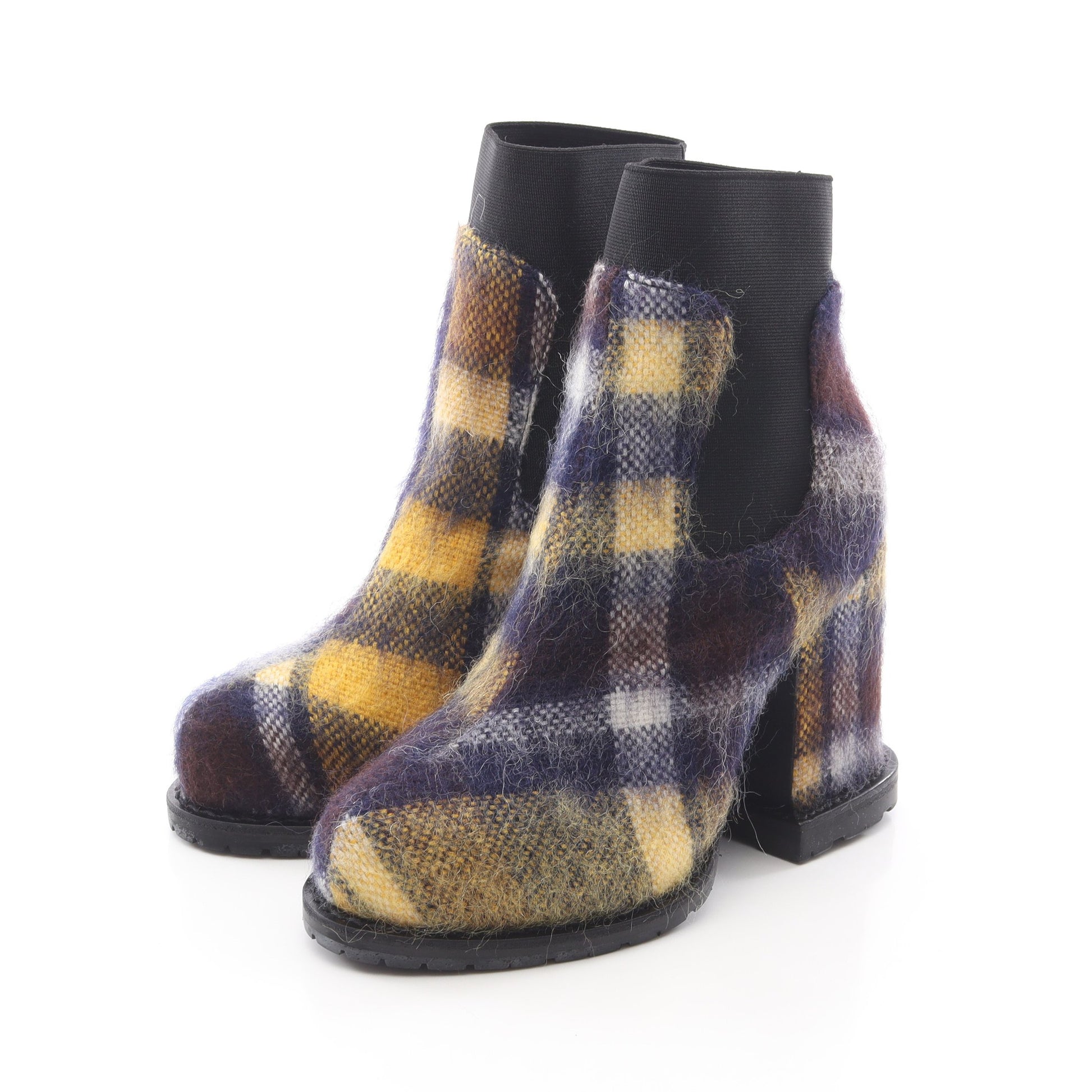 サイドゴアブーツ チェック ウール ネイビー イエロー サカイ シューズ sacai