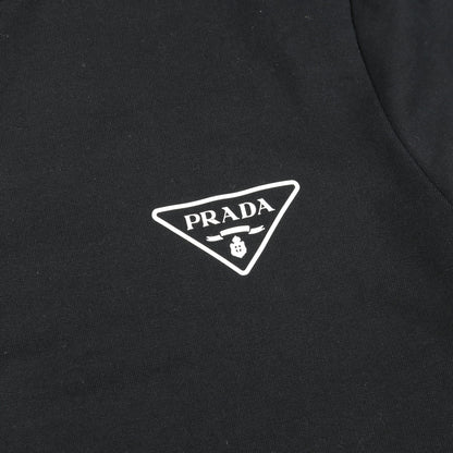 トライアングルロゴ スウェットシャツ クルーネック コットン ナイロン ブラック 切替 プラダ トップス PRADA