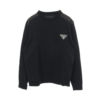 トライアングルロゴ スウェットシャツ クルーネック コットン ナイロン ブラック 切替 プラダ トップス PRADA