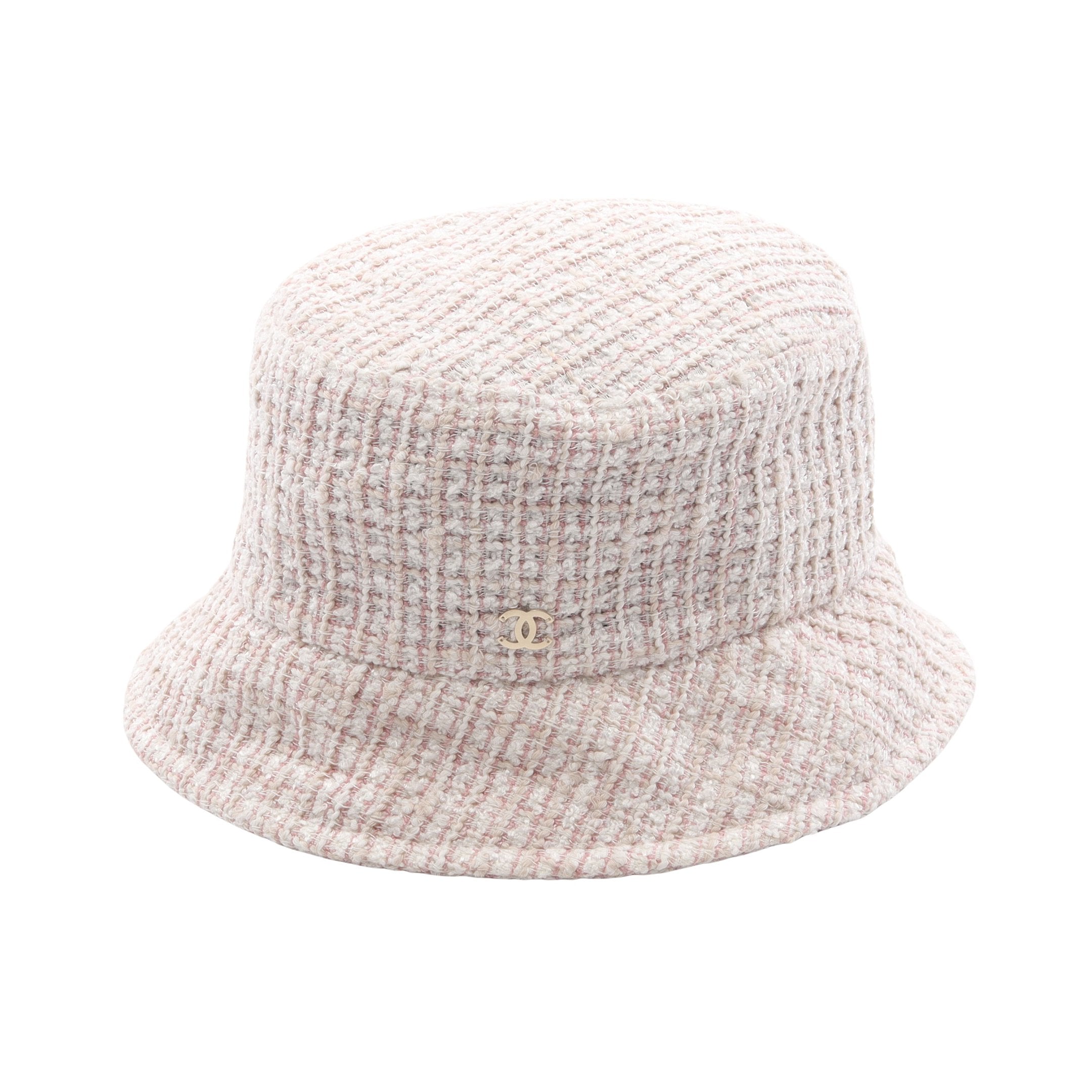 シャネルツイードバケットハット ココマーク ツイード ハット コットン オフホワイト ピンク シャネル