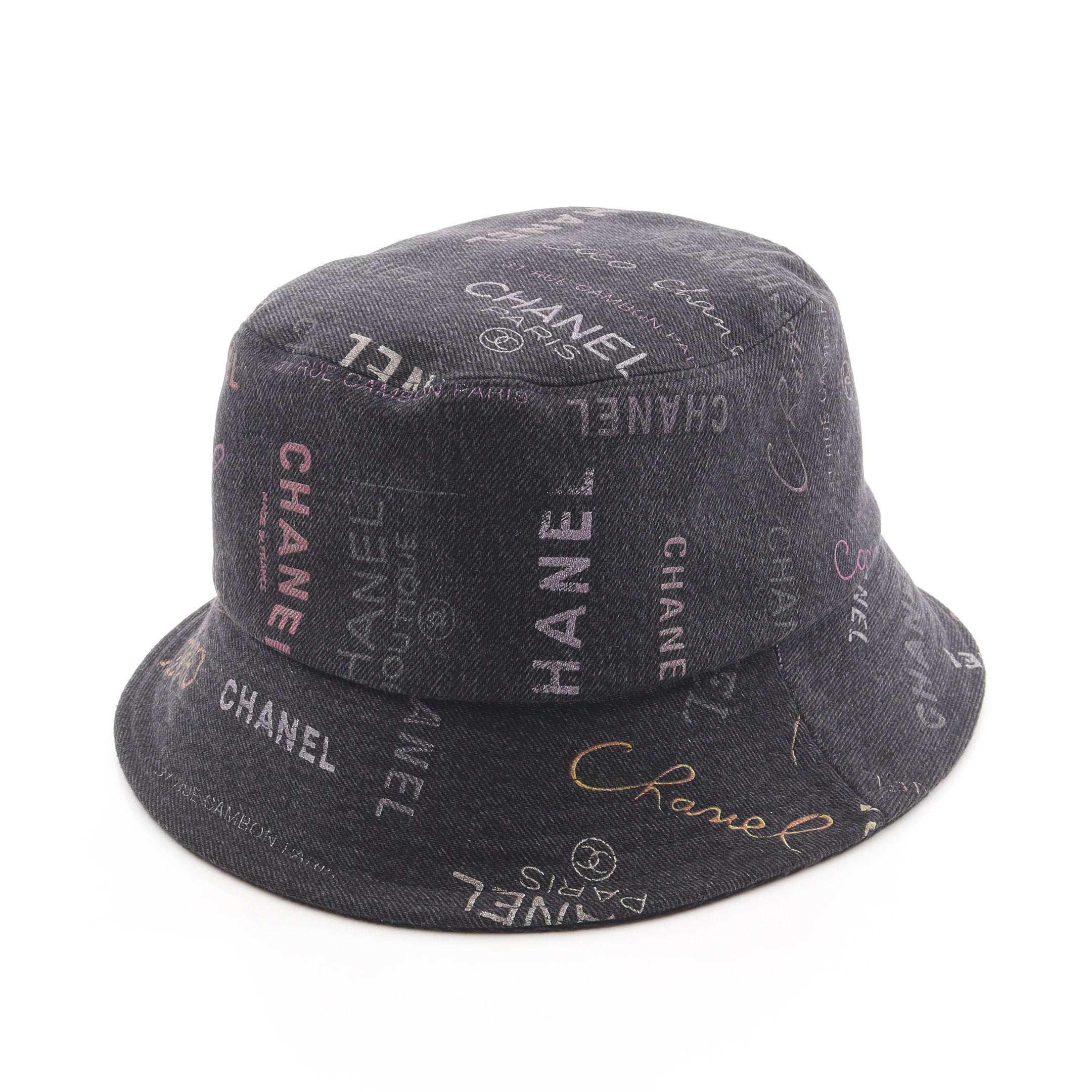 CHANELバケットハット新品 クラッシャーデニム バケット ハット コットン ブラック マルチカラー