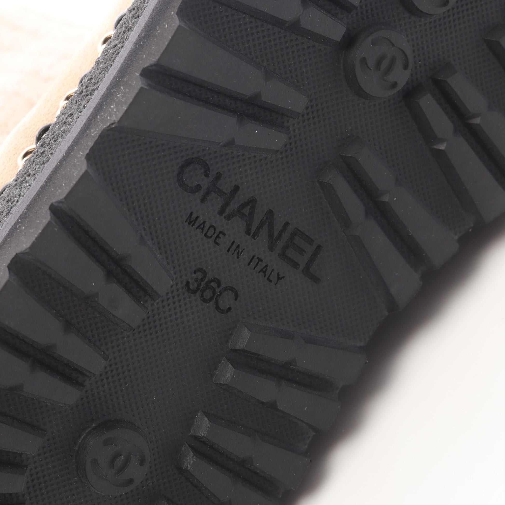 ココマーク ブーツ ニットファブリック スエード ベージュ ブラック シャネル シューズ CHANEL
