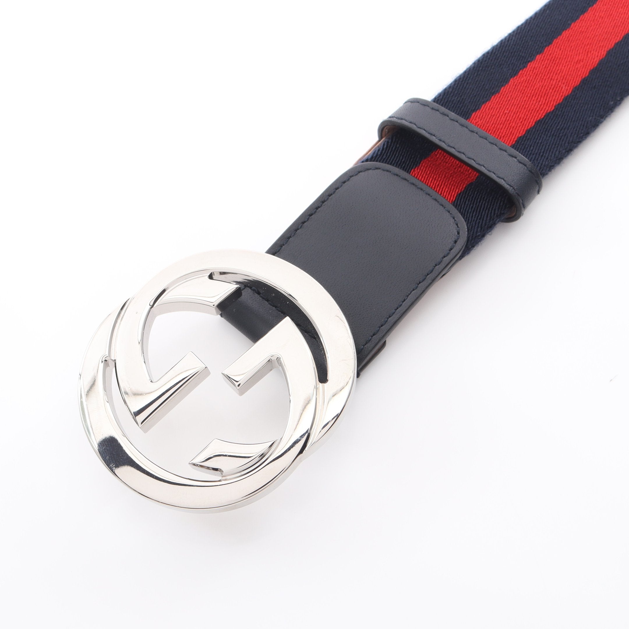 インターロッキングG シェリーライン ベルト ファブリック レザー