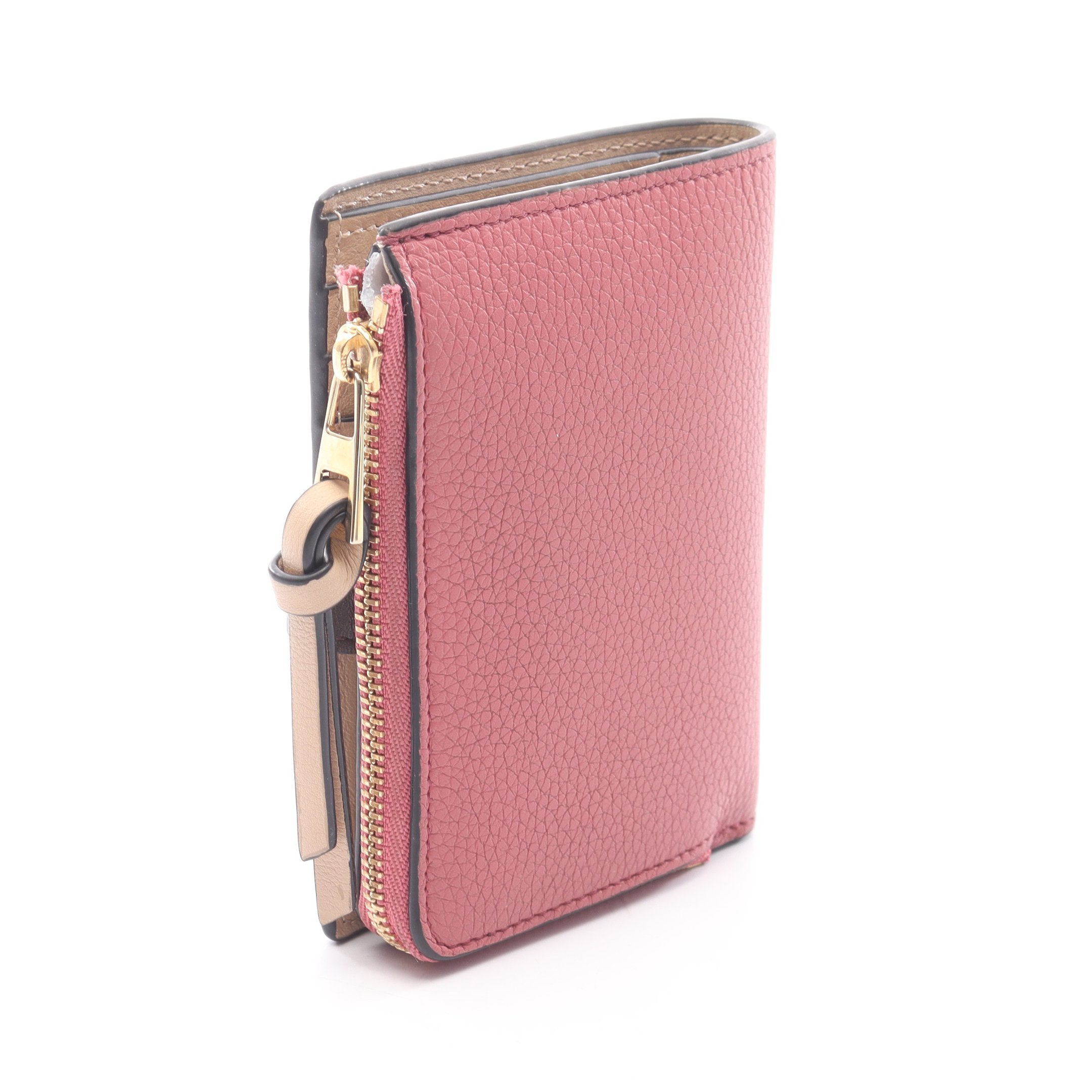 ロエベ　ピンク レザー 二つ折り財布 スリム ジップ バイフォールド ウォレット 二つ折り財布 レザー