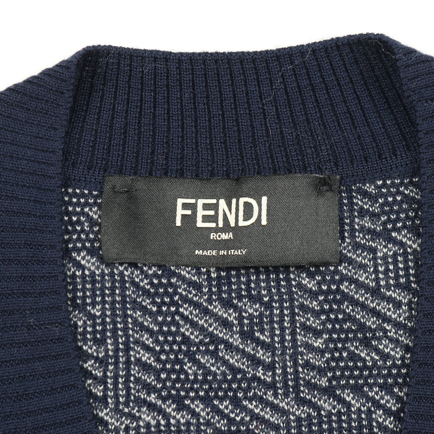 FFロゴ カーディガン Vネック ウール ネイビー フェンディ トップス FENDI