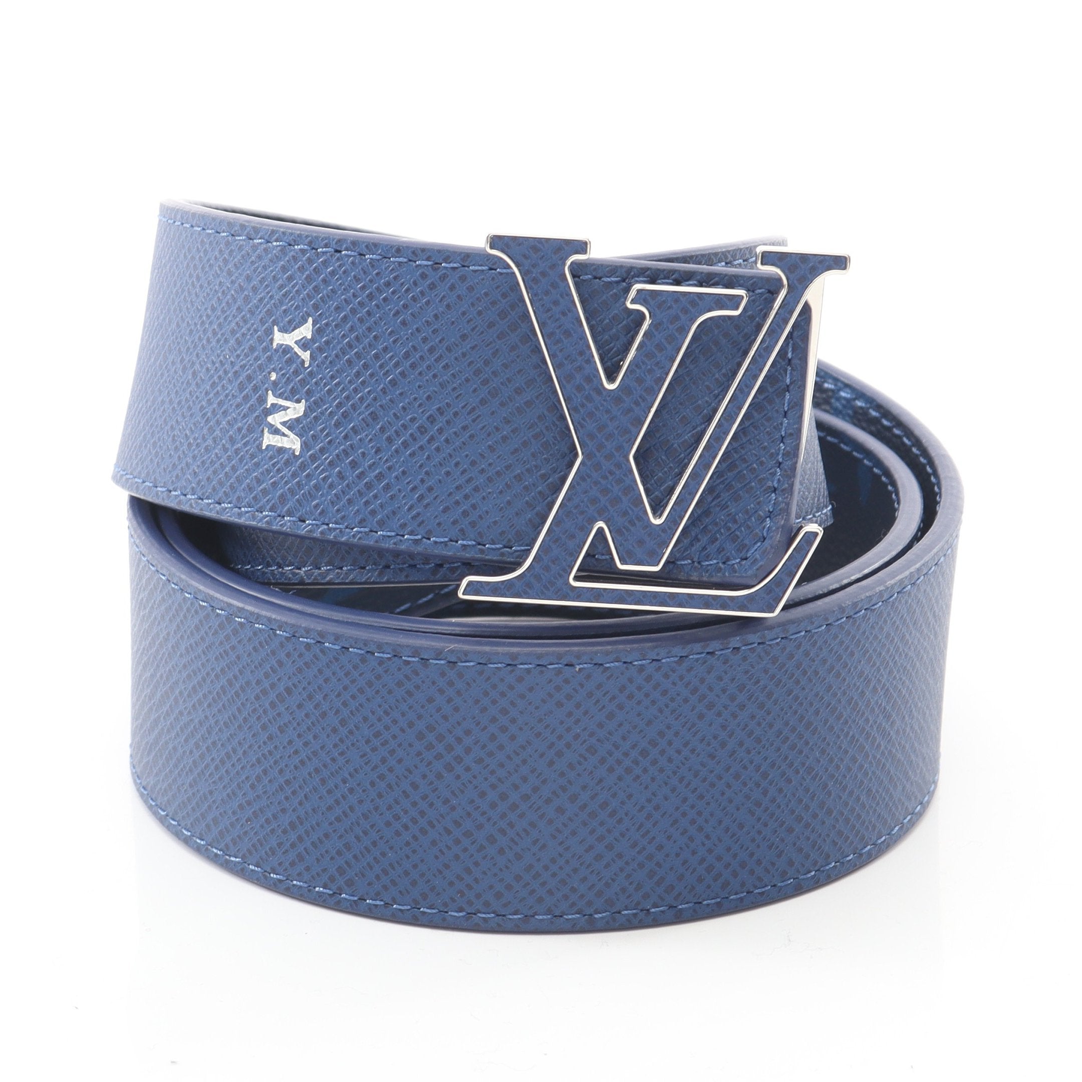 サンチュール LVイニシャル 40MM ベルト PVC レザー ブルー