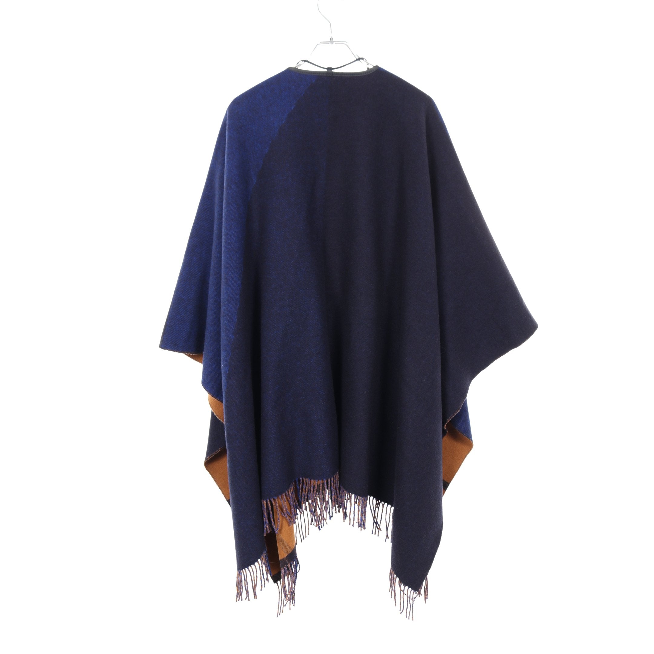 ポンチョ ウール カシミヤ ネイビー ライトブラウン タッセル エルメス