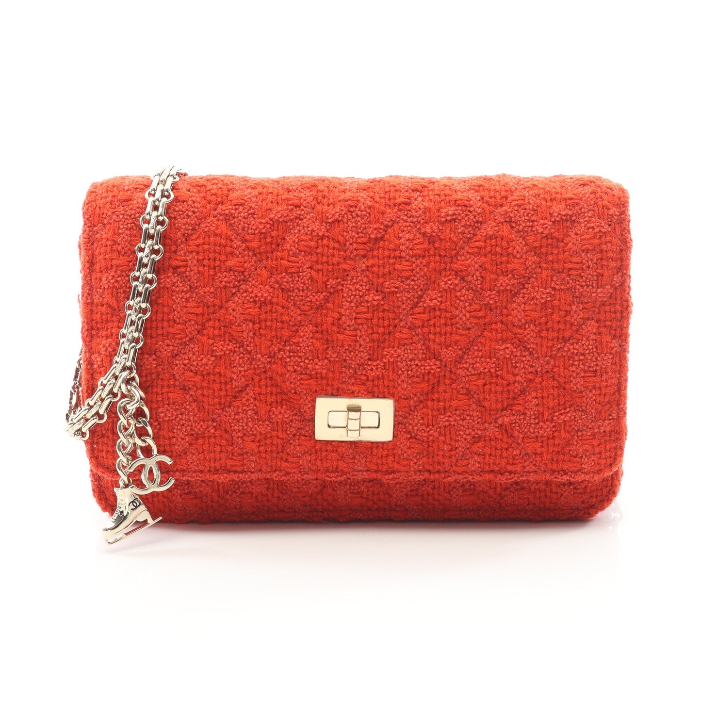 2.55 マトラッセ チェーンウォレット ツイード オレンジレッド ゴールド金具 シャネル バッグ CHANEL