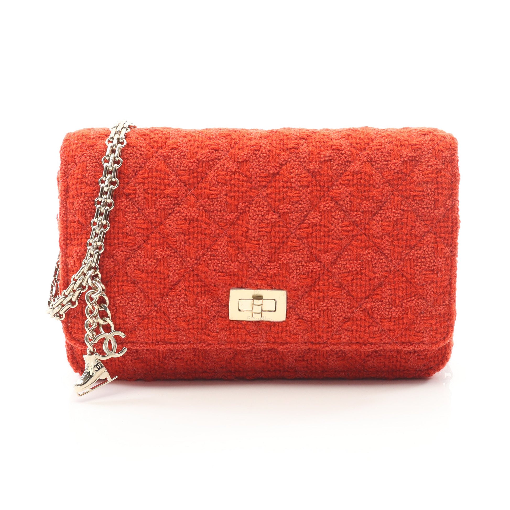 2.55 マトラッセ チェーンウォレット ツイード オレンジレッド ゴールド金具 シャネル バッグ CHANEL
