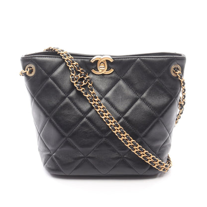 マトラッセ スモール ホーボー チェーンショルダーバッグ ラムスキン ブラック ゴールド金具 シャネル バッグ CHANEL