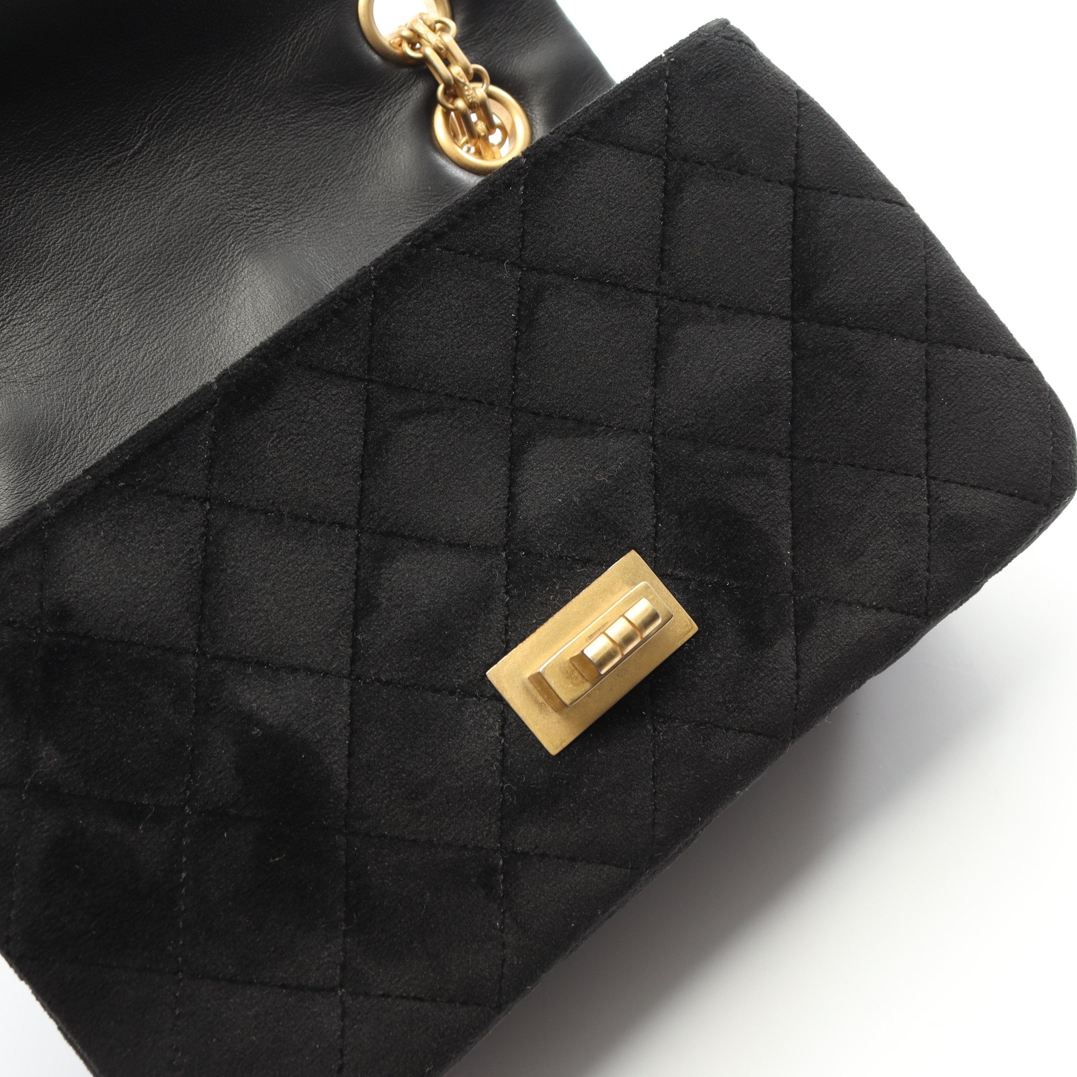 正規品 CHANEL シャネル ベロア チェーンショルダー 黒色 2.55 Wチェーンショルダーバッグ ベロア ブラック ゴールド金具