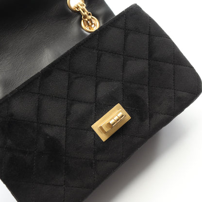 2.55 Wチェーンショルダーバッグ ベロア ブラック ゴールド金具 シャネル バッグ CHANEL