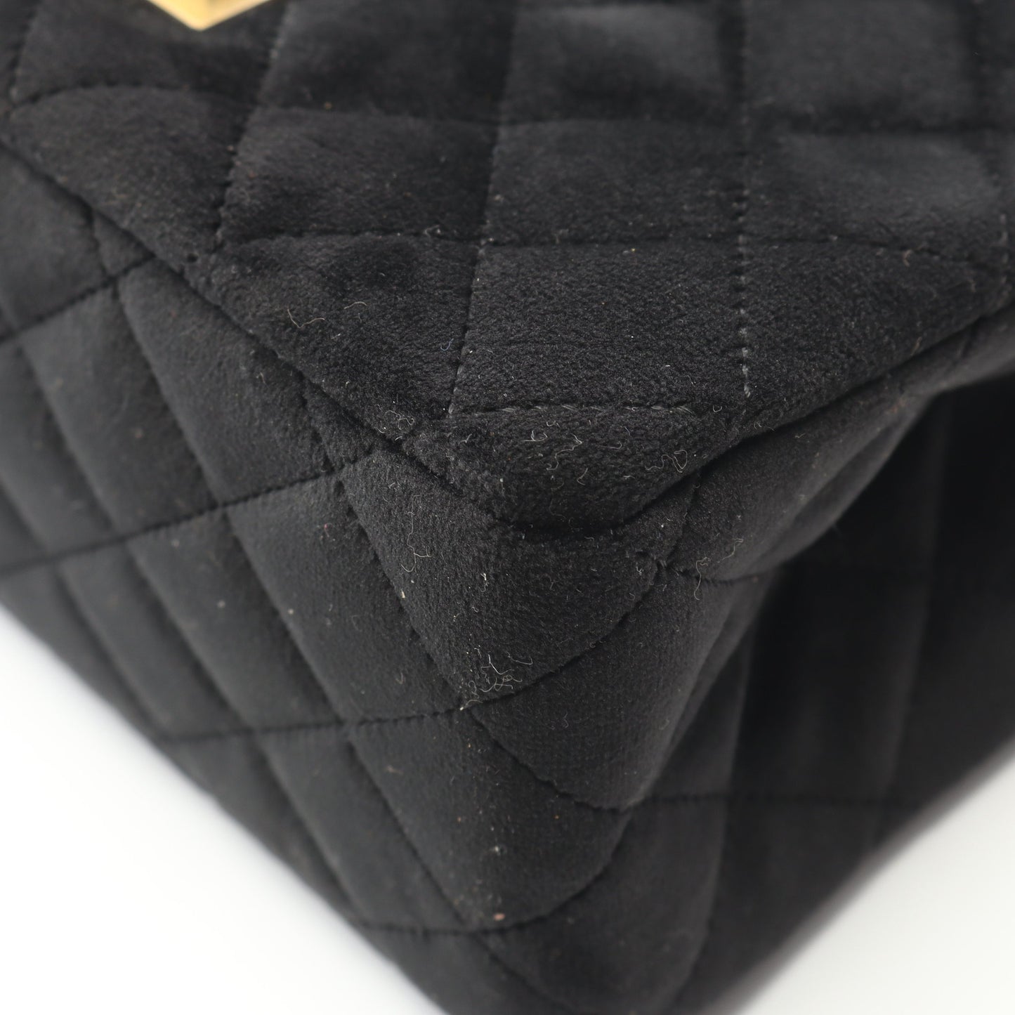 2.55 Wチェーンショルダーバッグ ベロア ブラック ゴールド金具 シャネル バッグ CHANEL