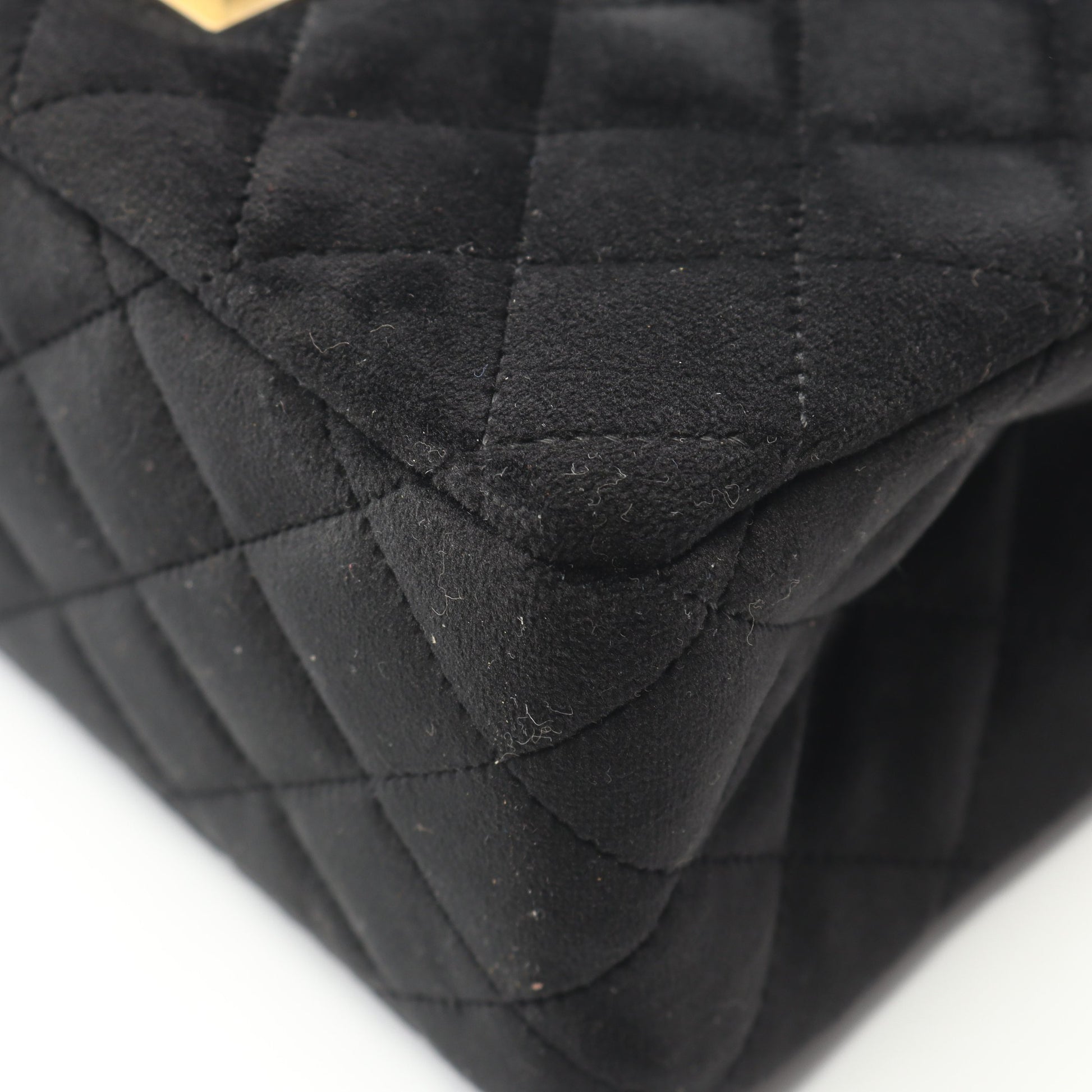 2.55 Wチェーンショルダーバッグ ベロア ブラック ゴールド金具 シャネル バッグ CHANEL