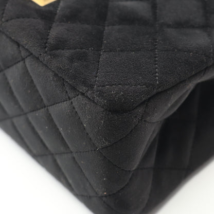 2.55 Wチェーンショルダーバッグ ベロア ブラック ゴールド金具 シャネル バッグ CHANEL
