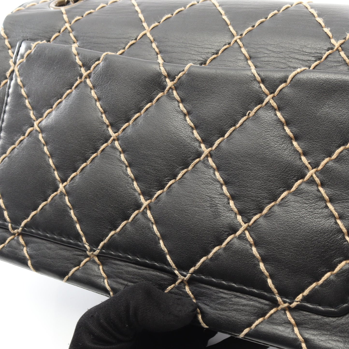 ワイルドステッチ Wチェーンショルダーバッグ レザー ブラック ゴールド金具 シャネル バッグ CHANEL