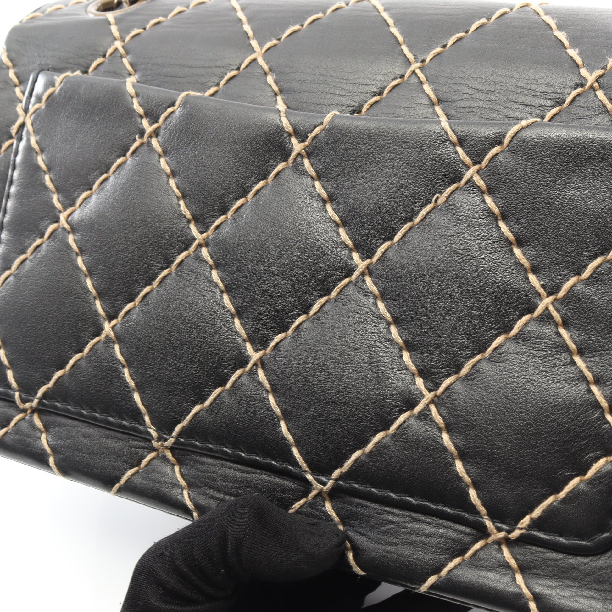 ワイルドステッチ Wチェーンショルダーバッグ レザー ブラック ゴールド金具 シャネル バッグ CHANEL