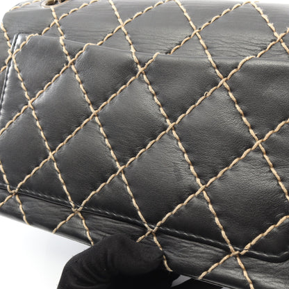 ワイルドステッチ Wチェーンショルダーバッグ レザー ブラック ゴールド金具 シャネル バッグ CHANEL