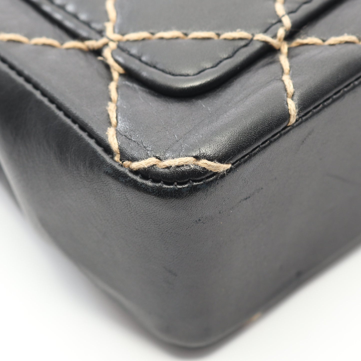 ワイルドステッチ Wチェーンショルダーバッグ レザー ブラック ゴールド金具 シャネル バッグ CHANEL