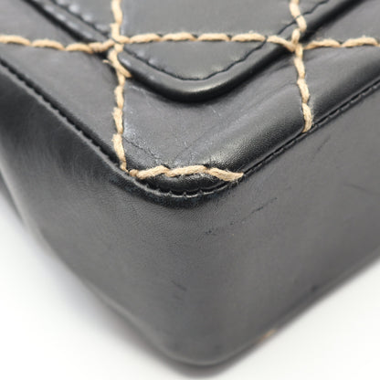 ワイルドステッチ Wチェーンショルダーバッグ レザー ブラック ゴールド金具 シャネル バッグ CHANEL