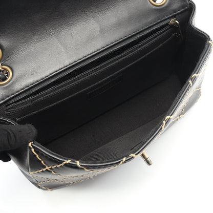ワイルドステッチ Wチェーンショルダーバッグ レザー ブラック ゴールド金具 シャネル バッグ CHANEL