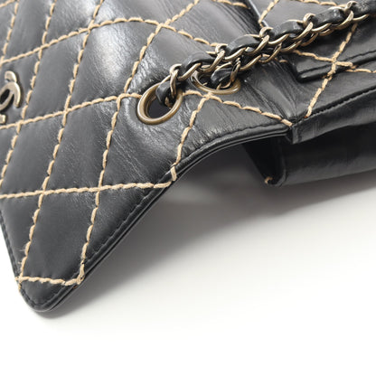 ワイルドステッチ Wチェーンショルダーバッグ レザー ブラック ゴールド金具 シャネル バッグ CHANEL