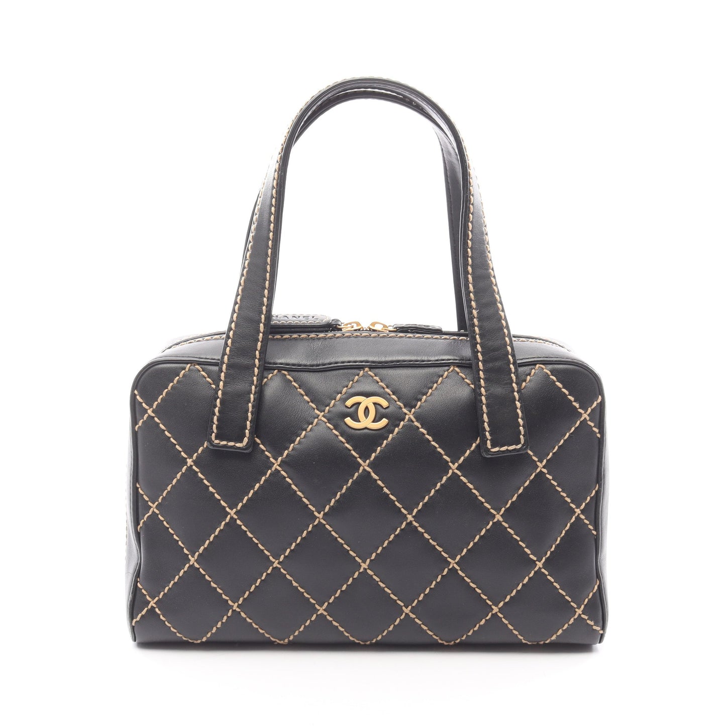 ワイルドステッチ ハンドバッグ ミニボストンバッグ レザー ブラック ゴールド金具 シャネル バッグ CHANEL