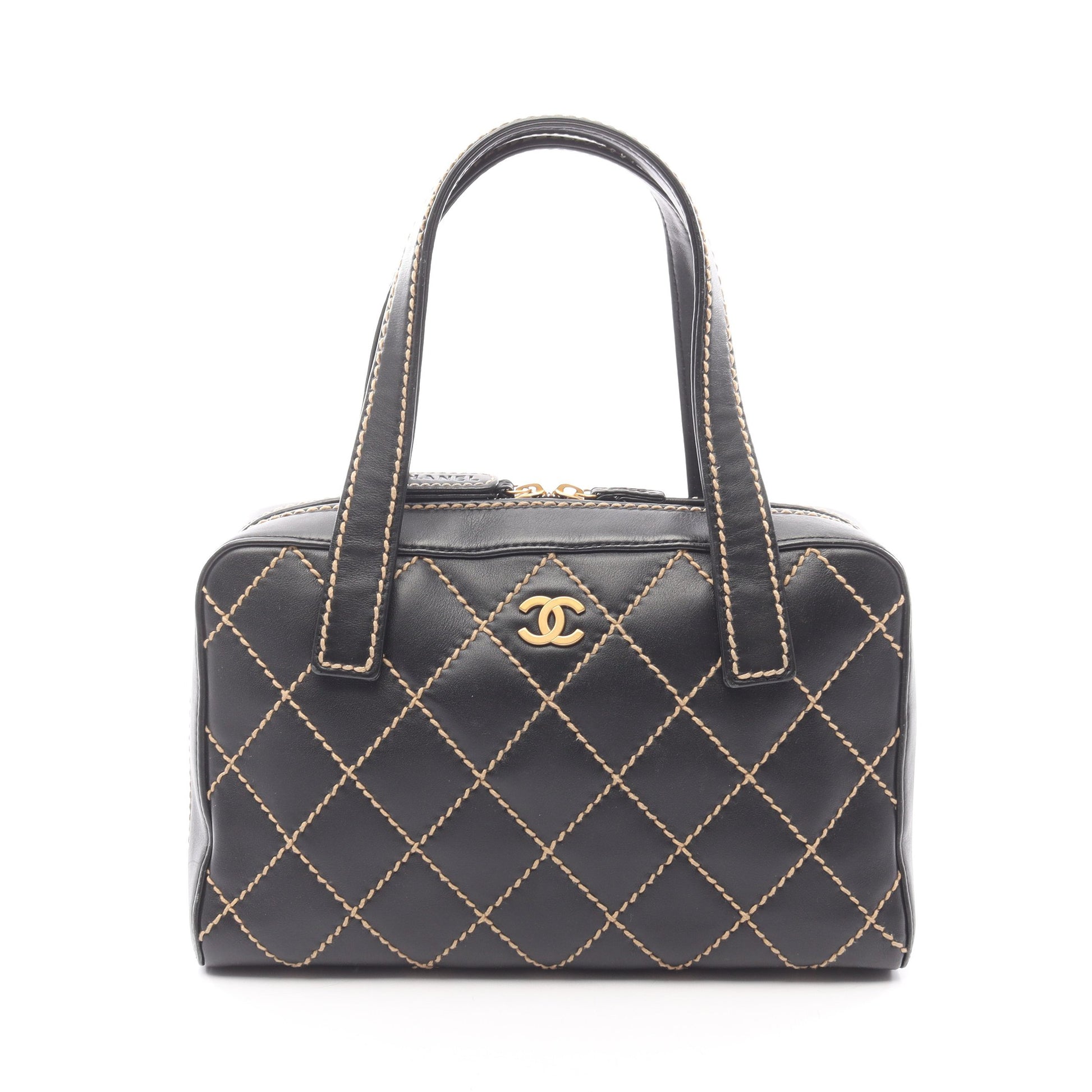 ワイルドステッチ ハンドバッグ ミニボストンバッグ レザー ブラック ゴールド金具 シャネル バッグ CHANEL