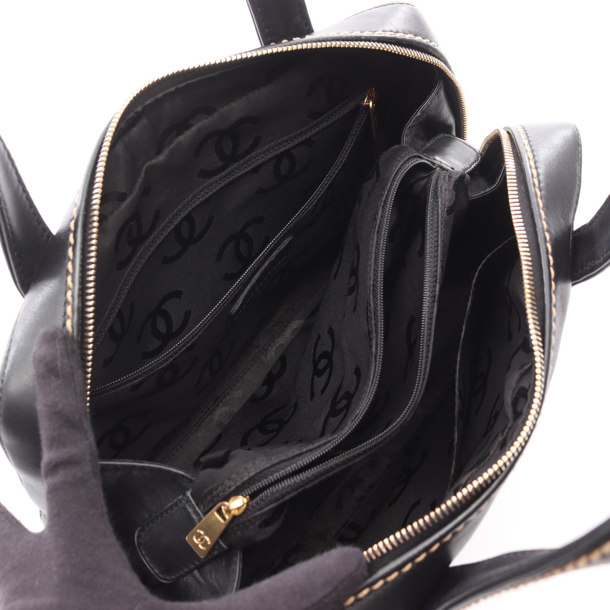 ワイルドステッチ ハンドバッグ ミニボストンバッグ レザー ブラック ゴールド金具 シャネル バッグ CHANEL