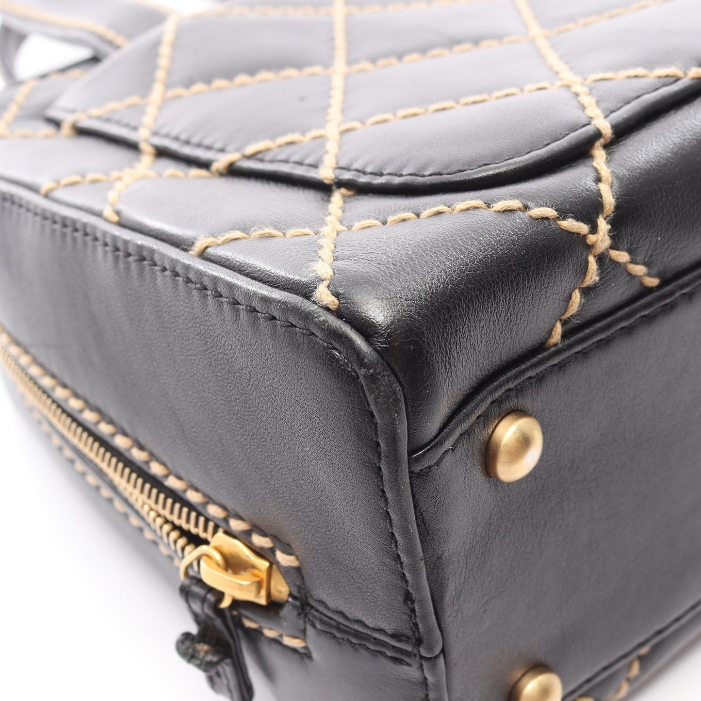 ワイルドステッチ ハンドバッグ ミニボストンバッグ レザー ブラック ゴールド金具 シャネル バッグ CHANEL
