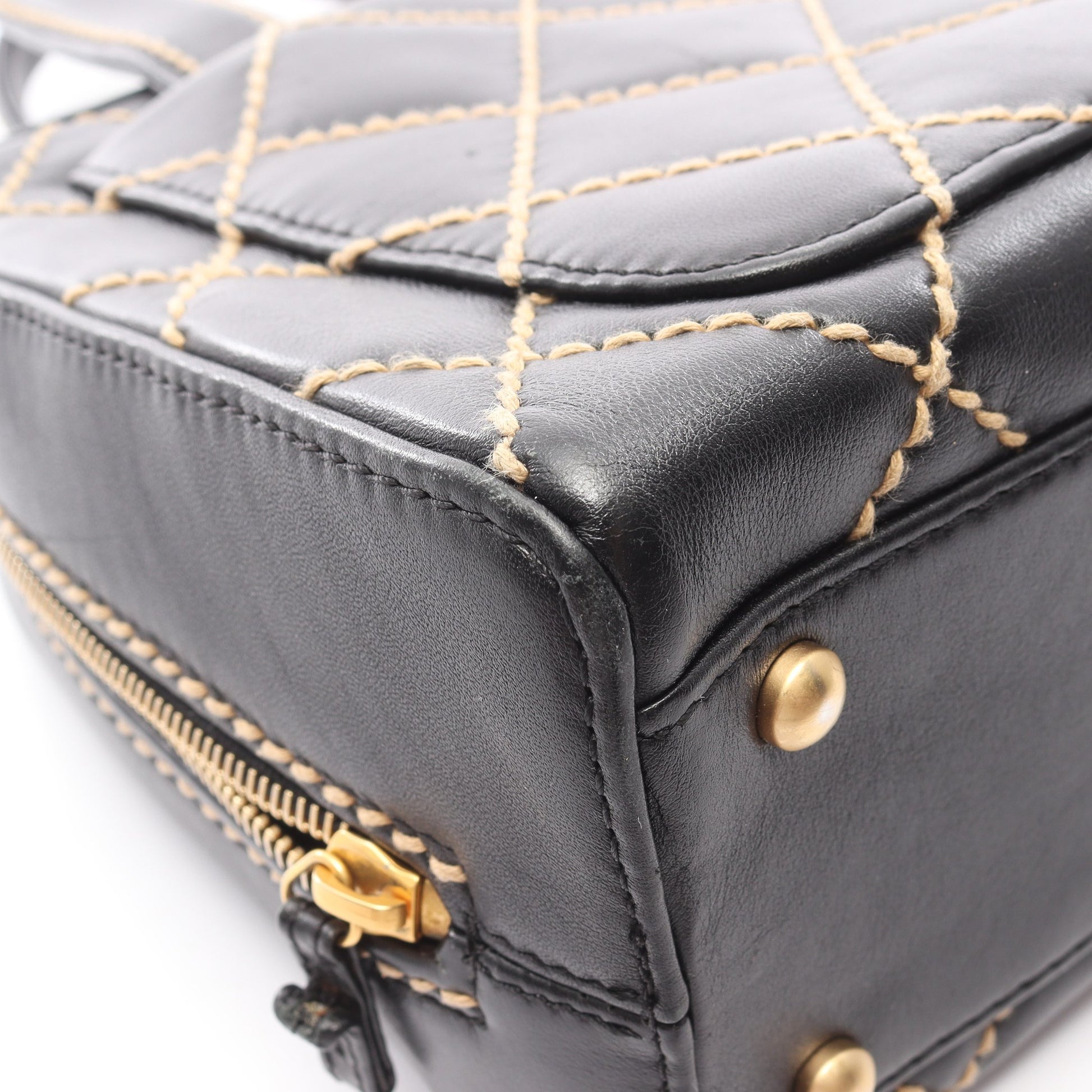 ワイルドステッチ ハンドバッグ ミニボストンバッグ レザー ブラック ゴールド金具 シャネル バッグ CHANEL