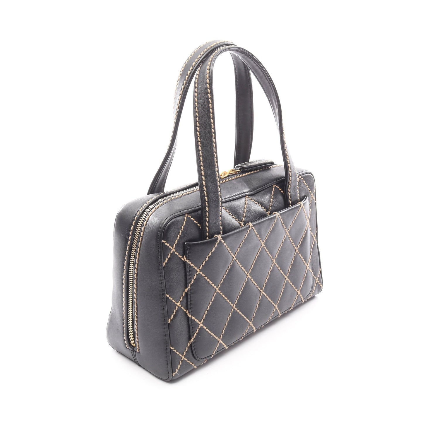 ワイルドステッチ ハンドバッグ ミニボストンバッグ レザー ブラック ゴールド金具 シャネル バッグ CHANEL