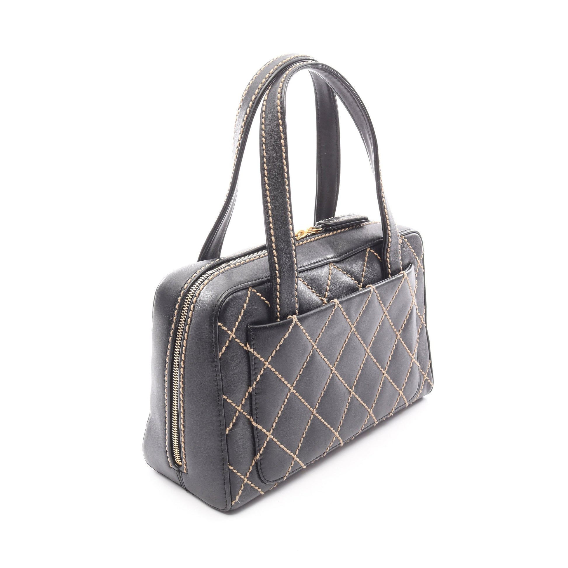 ワイルドステッチ ハンドバッグ ミニボストンバッグ レザー ブラック ゴールド金具 シャネル バッグ CHANEL