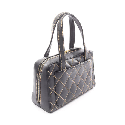 ワイルドステッチ ハンドバッグ ミニボストンバッグ レザー ブラック ゴールド金具 シャネル バッグ CHANEL