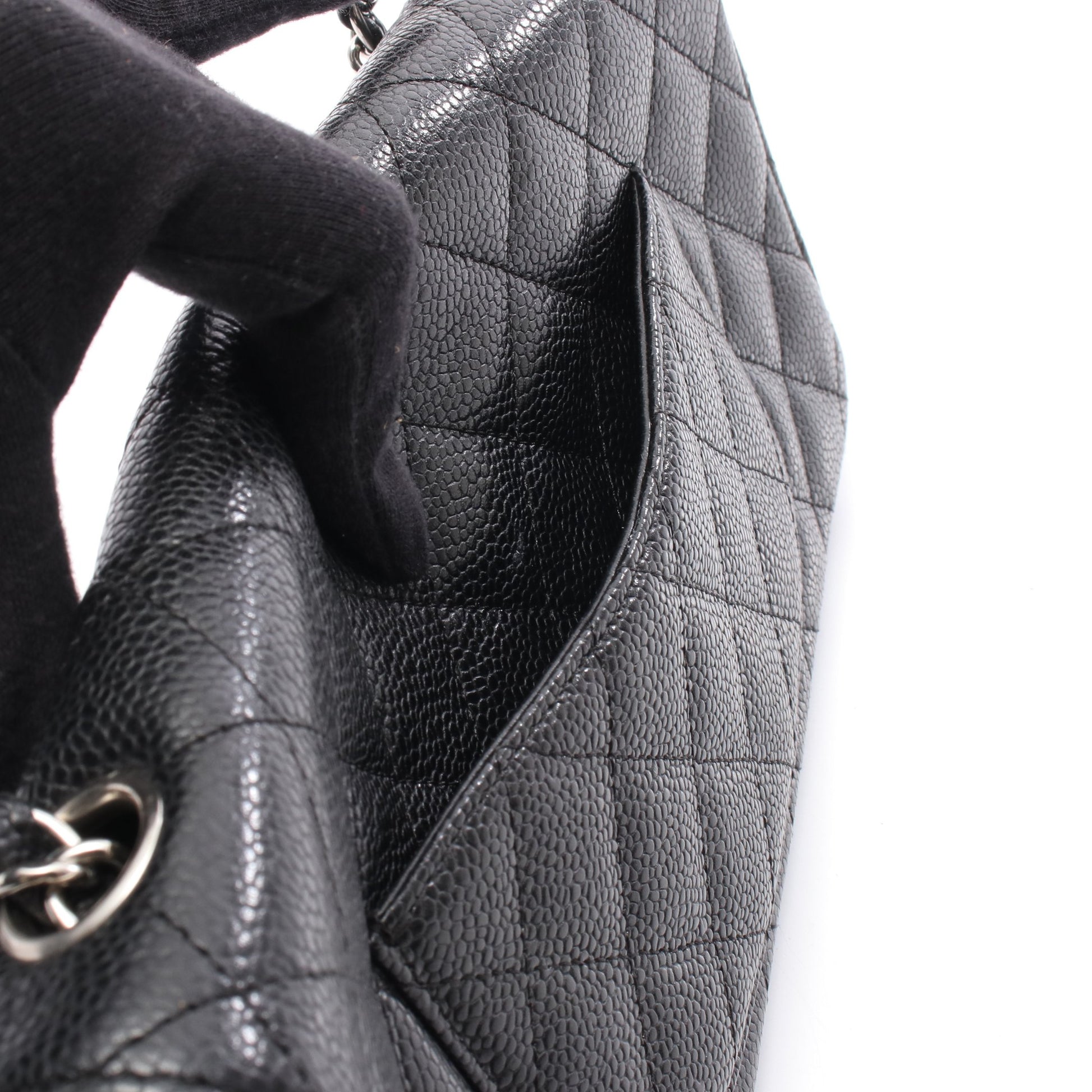 マトラッセ イーストウエスト チェーンショルダーバッグ キャビアスキン ブラック シルバー金具 シャネル バッグ CHANEL